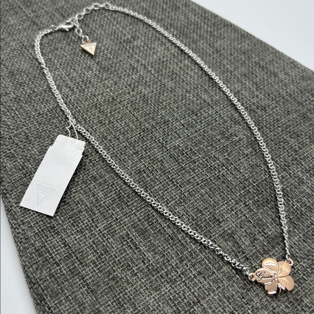 Guess Rose Gold Tone Flower Chain Necklace